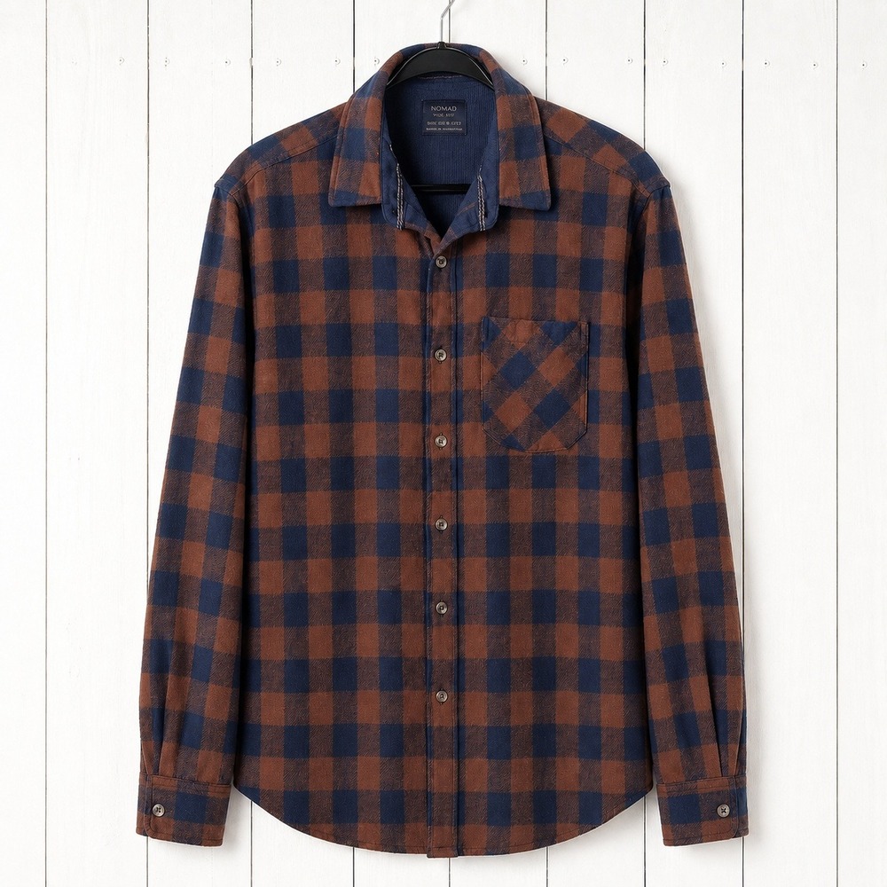 Shacket Thermal Lined Flannel Shirt Navy Tan Buffalo Checkered Nomad Chore